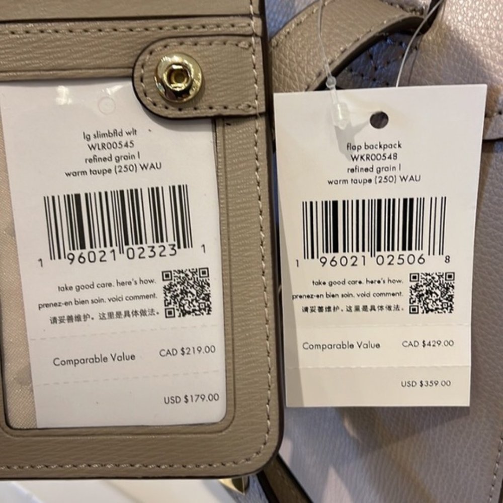 Kate Spade Darcy Flap Backpack & Darcy Large Slim Bifold Wallet Warm Taupe - Picture 12 of 16